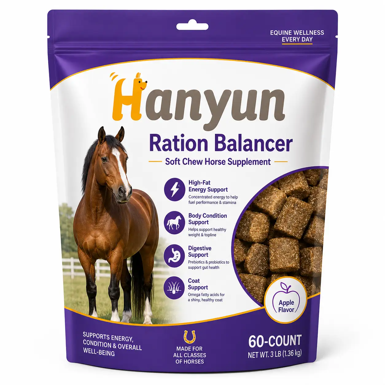 HanYun Ration Balancer Soft Chew Horse Supplement, 60-Count